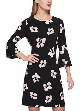 Tommy Hilfiger Printed Jersey Bell Sleeve A-line Dress sz 8